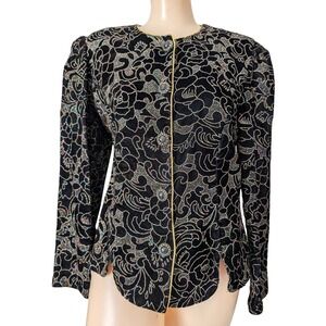 Vintage Dark Floral Velvet Blazer Women 10P Artsy Romantic Goth Evening Jacket